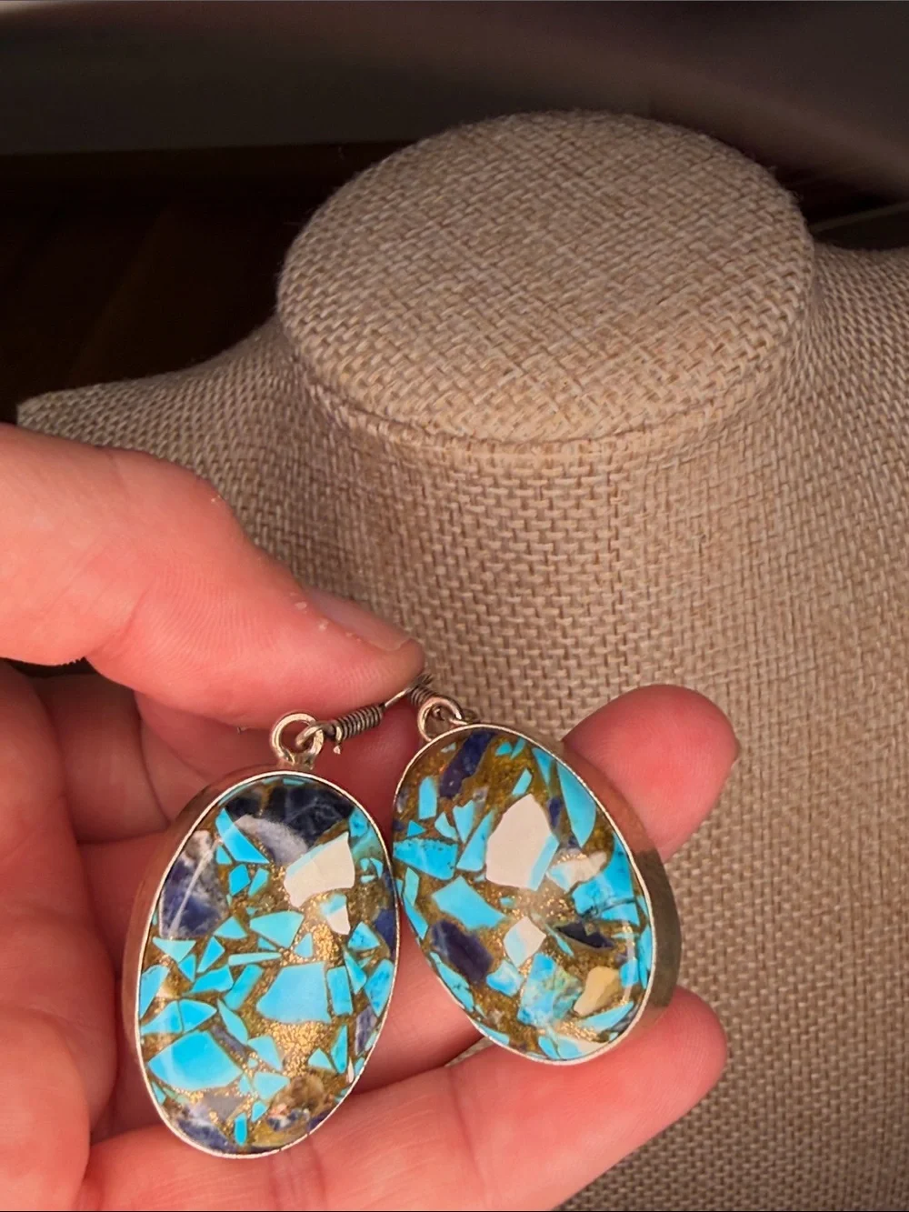 Turquoise Mosaic Oval Drop Earrings
